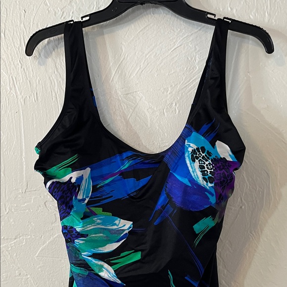 Longitude Black One-Piece Swimsuit with Blue & Green Floral Print - Picture 3 of 4